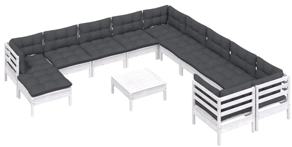 vidaXL Σαλόνι Κήπου Σετ 12 Τεμαχίων Λευκό Ξύλο Πεύκου & Μαξιλάρια