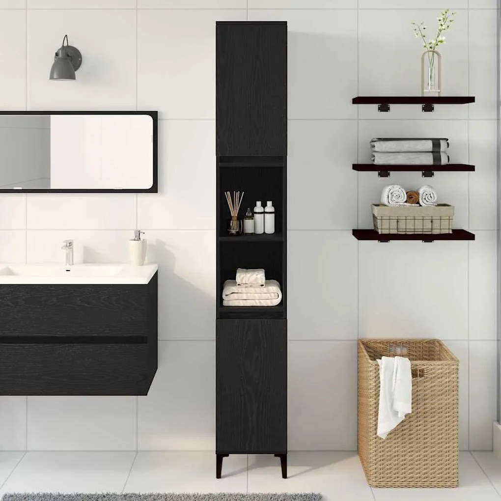 vidaXL Ντουλάπι Μπάνιου Μαύρη δρυς 30 x 30 x 190 εκ Επεξεργασμένο ξύλο