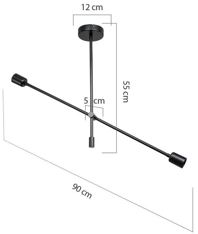 Φωτιστικό οροφής δίφωτο PWL-1157 E27 μαύρο 90x90x55εκ