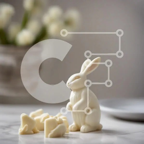 Intra Συλλεκτικό Ξύλινο Παζλ Plywood 4mm - Λευκό ειδώλιο λαγουδάκι με σοκολάτες στο τραπέζι Σε Ξύλινο Κουτί - Διαστάσεις Puzzle: 10x10 cm – 25 κομμάτια