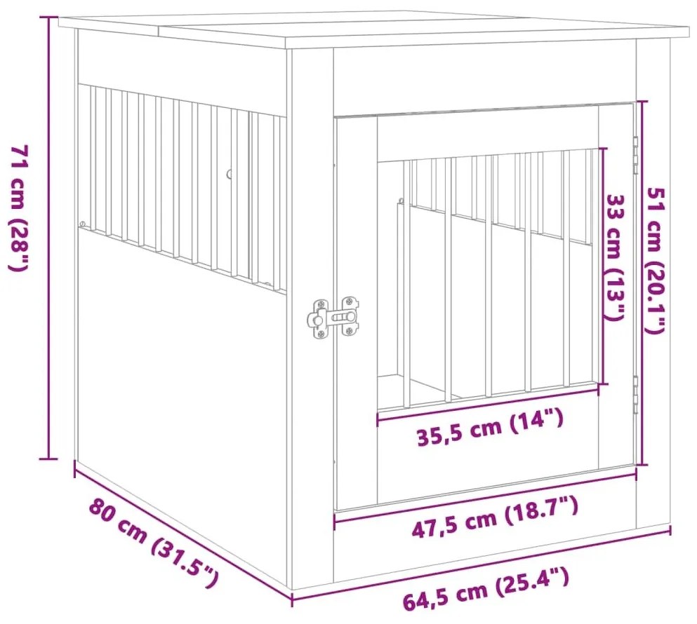 Κλουβί Σκύλου Sonoma Δρυς 64,5 x 80 x 71 εκ. από Επεξεργ. Ξύλο - Καφέ