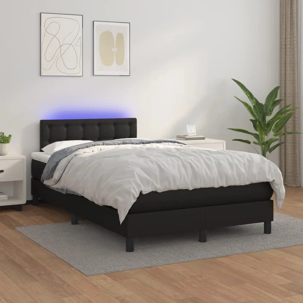 vidaXL Κρεβάτι Boxspring με Στρώμα&LED Μαύρο 120x190εκ.Συνθετικό Δέρμα