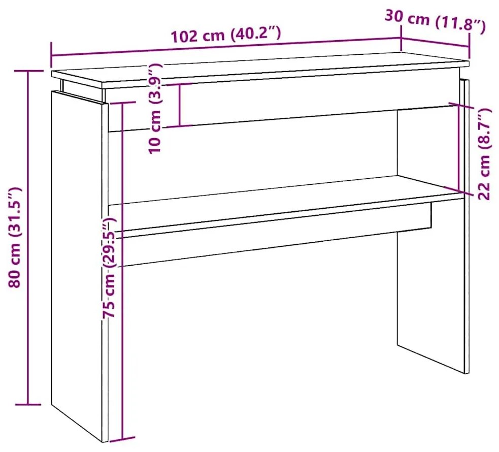 Τραπέζι Κονσόλα Αρτισιανή Δρυς 102x30x80 εκ Επεξεργασμένο Ξύλο - Καφέ