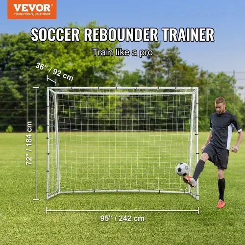 VEVOR Soccer Rebound Trainer, 8x6FT Iron Soccer Training Equipment, Sports Football Rebounder Wall with Double-Sided Rebounding Net &amp; Goal, Perfect for Backyard Practicing, Solo Training, Passing
