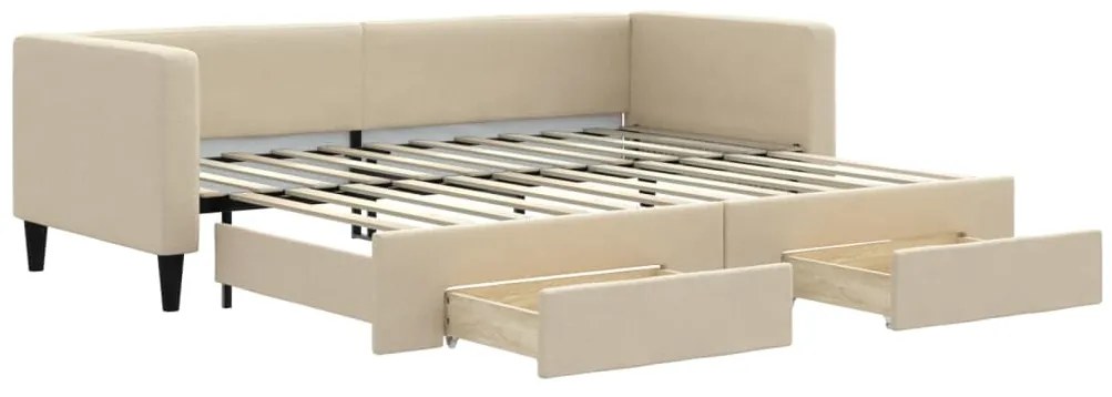 vidaXL Καναπές Κρεβάτι Συρόμενος Κρεμ 80x200 εκ Υφασμάτινος & Συρτάρια