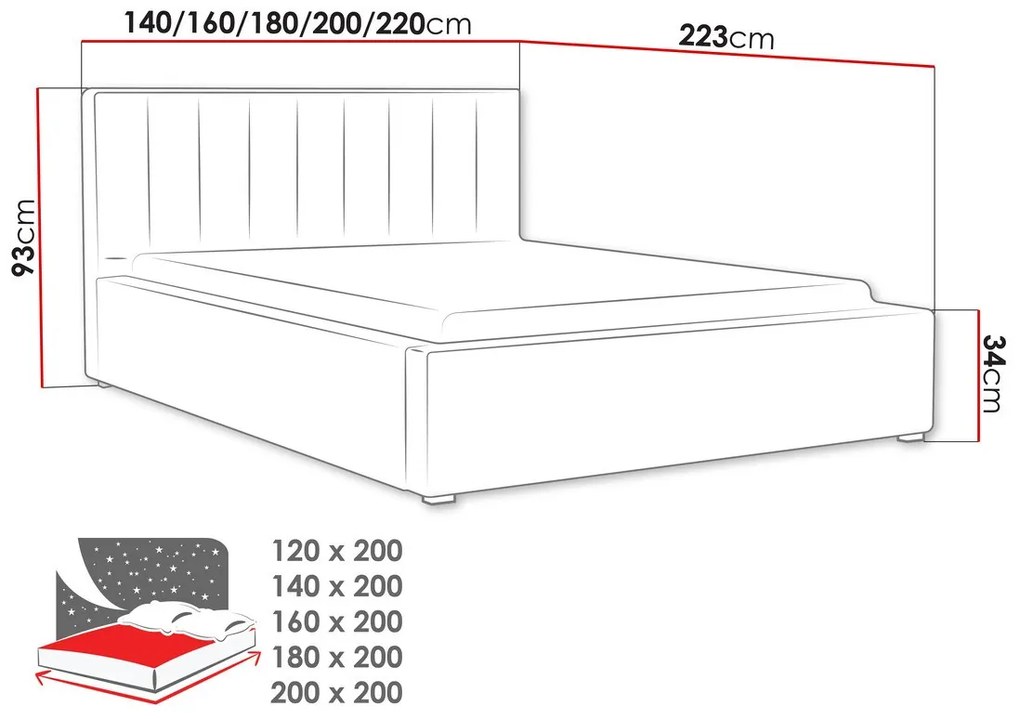 Κρεβάτι Pomona 109, Διπλό, Μπλε, 180x200, Ταπισερί, Τάβλες για Κρεβάτι, 200x223x93cm, 137 kg | Epipla1.gr