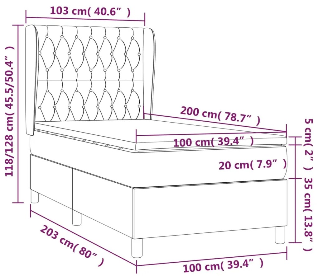 Κρεβάτι Boxspring με Στρώμα Κρεμ 100 x 200 εκ. Υφασμάτινο - Κρεμ