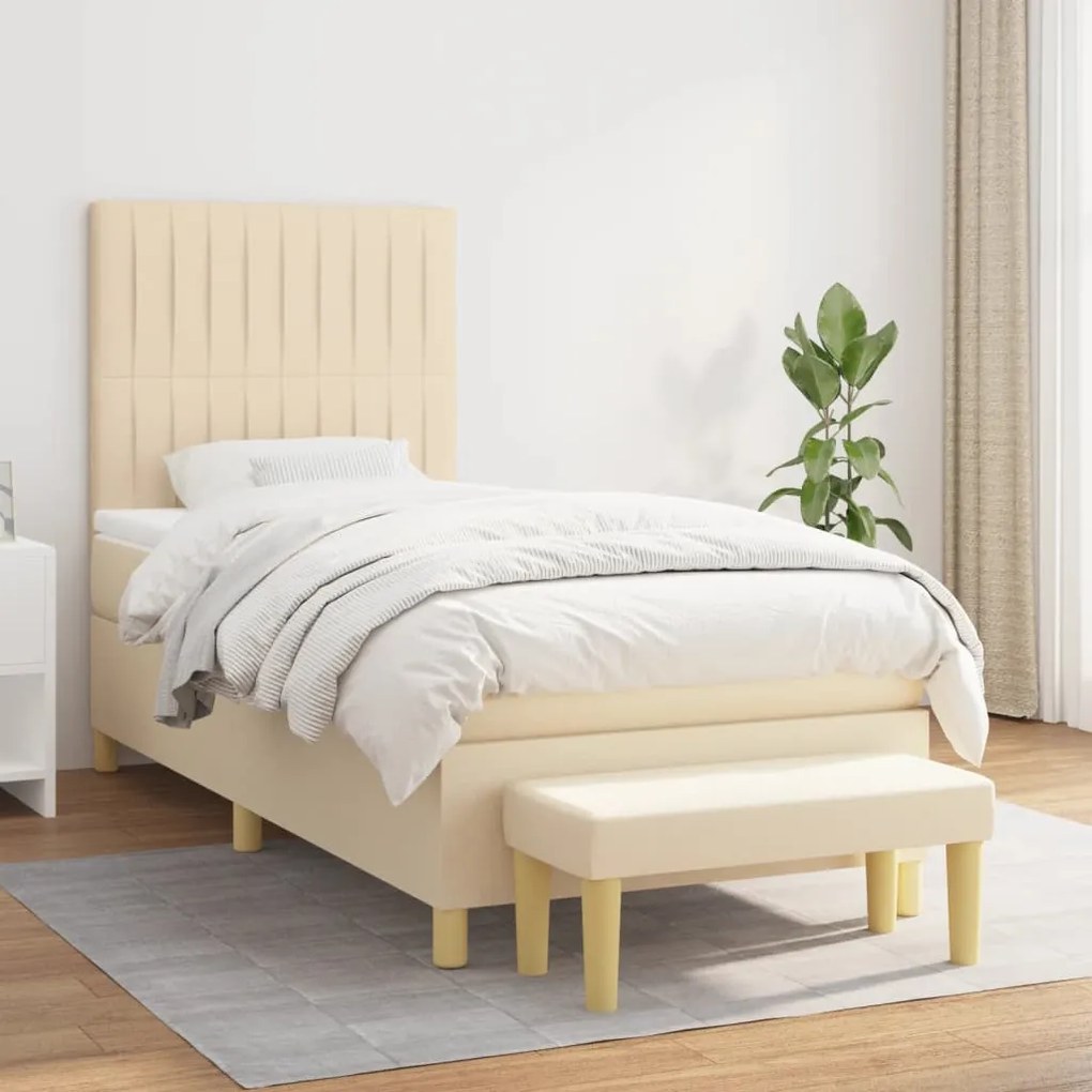 vidaXL Κρεβάτι Boxspring με Στρώμα Κρεμ 90x190 εκ.Υφασμάτινο