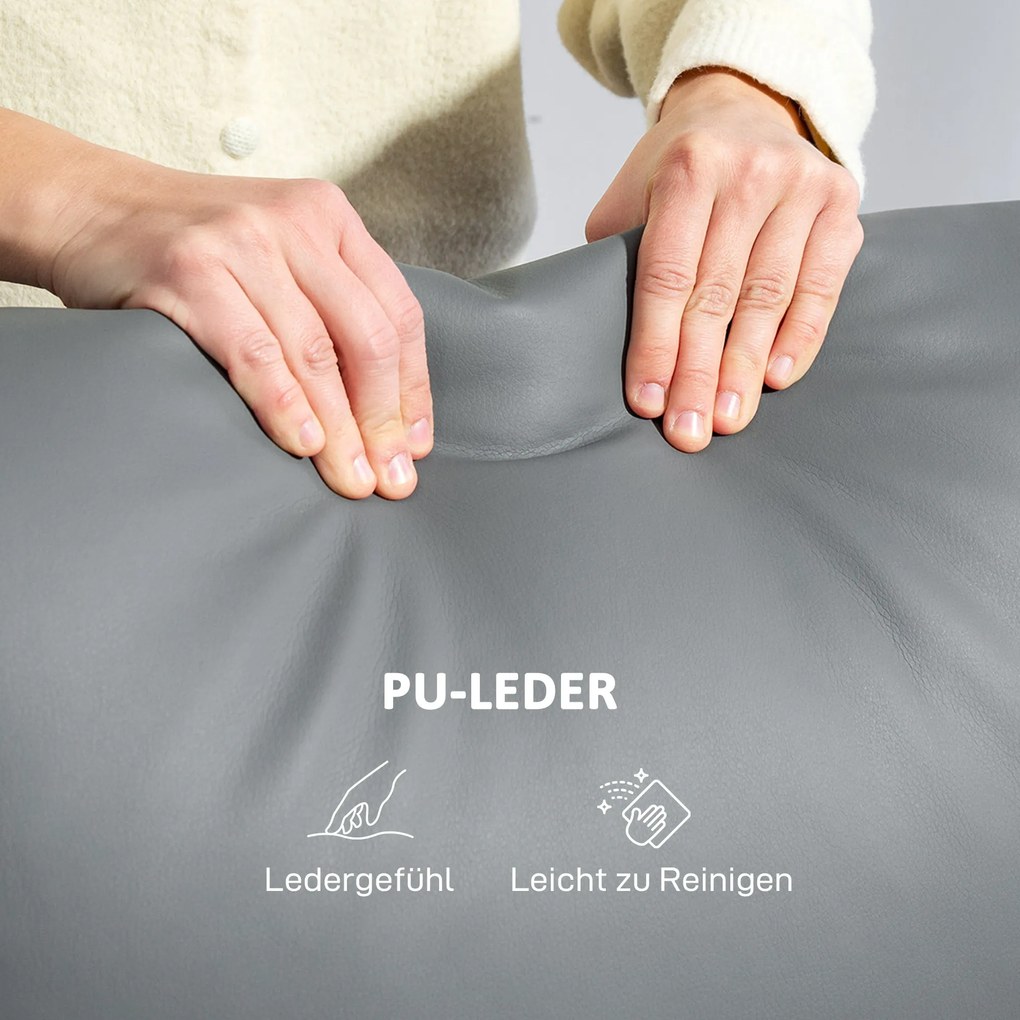 HOMCOM Καναπές 3 θέσεων, αριστερή και δεξιά θέση ανακλινόμενη, ρυθμιζόμενο υποπόδιο, κάλυμμα από τεχνητό δέρμα, για σαλόνι, Σκούρο γκρι