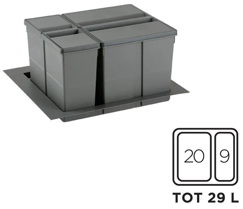 Gollinucci Σετ Κάδοι Απορριμμάτων Για Συρτάρι 1x20lt &amp; 1x9lt Για Βάση 600mm Γκρι Line 9xl