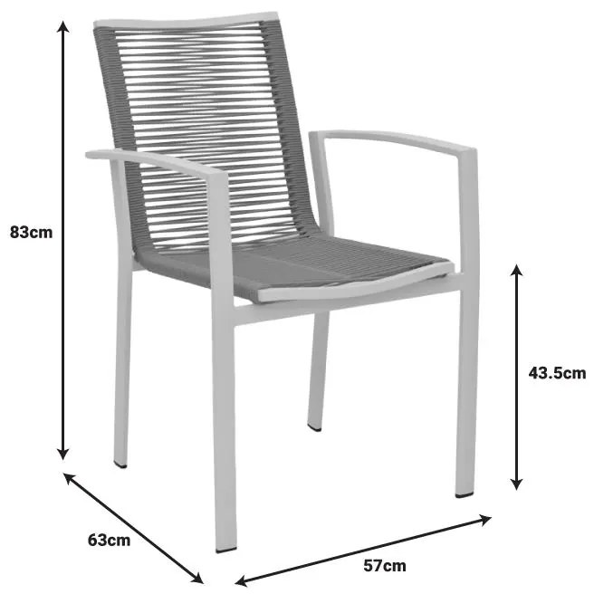Πολυθρόνα Jonian στοιβαζόμενη λευκό αλουμίνιο-textilene σε φυσική απόχρωση 57x63x83εκ 57x63x83 εκ.