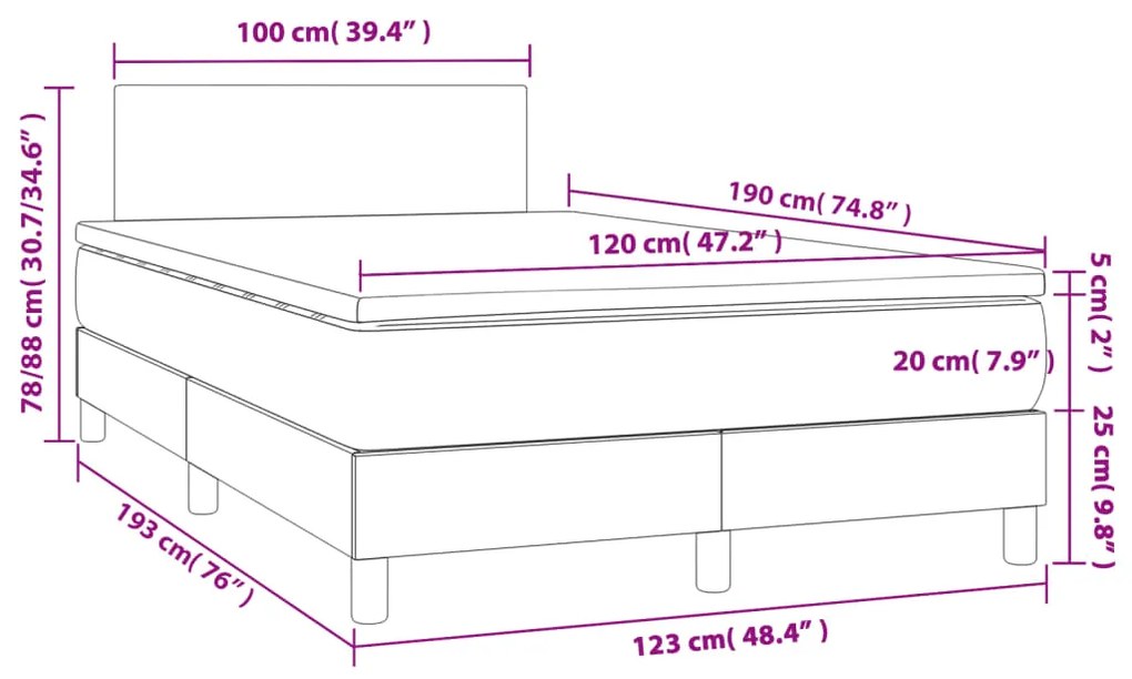 Κρεβάτι Boxspring με Στρώμα &amp; LED Σκ.Καφέ 120x190εκ. Υφασμάτινο - Καφέ