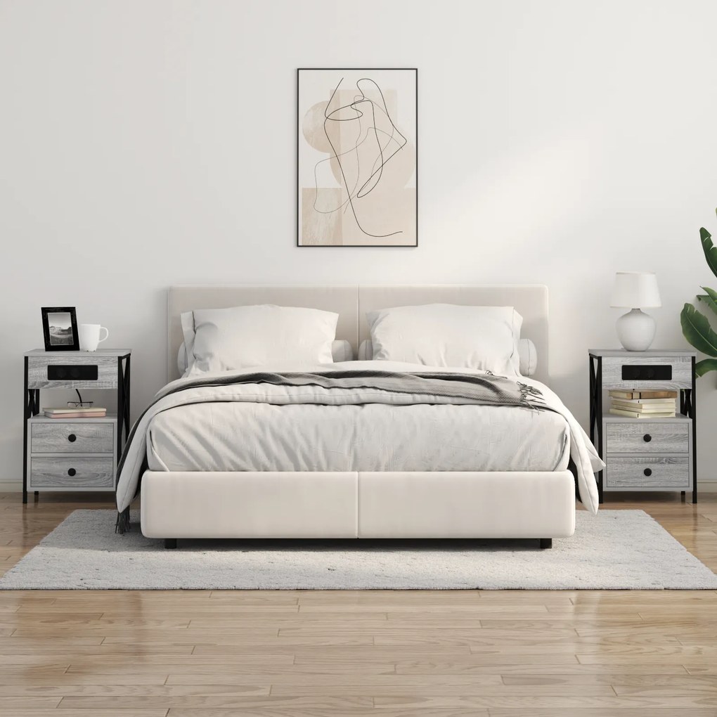 vidaXL Κομοδίνο 2 pcs Γκρι sonoma 40 x 31 x 60 εκ. Επεξεργασμένο ξύλο