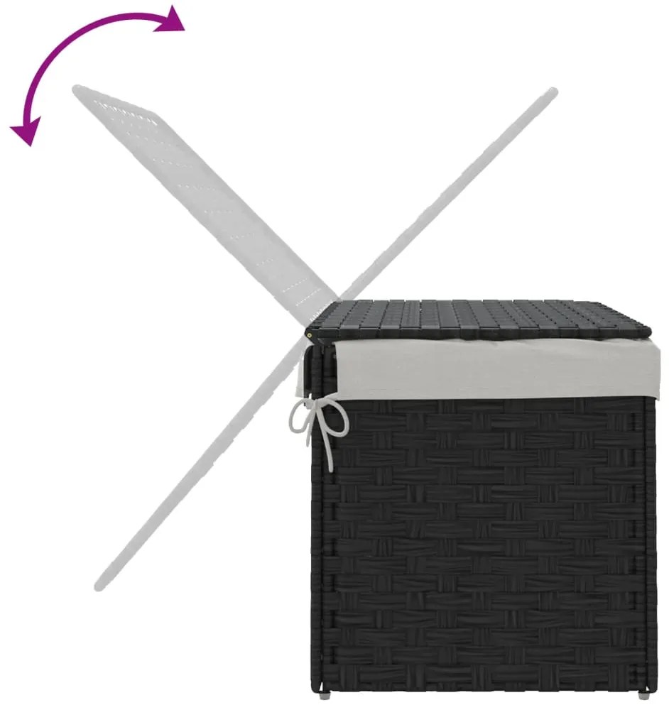 vidaXL Καλάθι Πλυντηρίου με Καπάκι Μαύρο 55,5 x 35 x 34εκ. Συνθ. Ρατάν