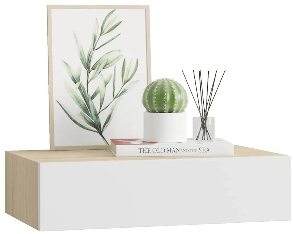 vidaXL Ράφι με Συρτάρια Επιτοίχιο, Ξύλο Δρυς και Λευκό, 40x23,5x10 εκ. από MDF