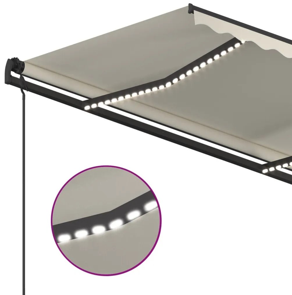 Τέντα Αυτόματη με LED &amp; Αισθητήρα Ανέμου Κρεμ 5 x 3,5 μ. - Κρεμ