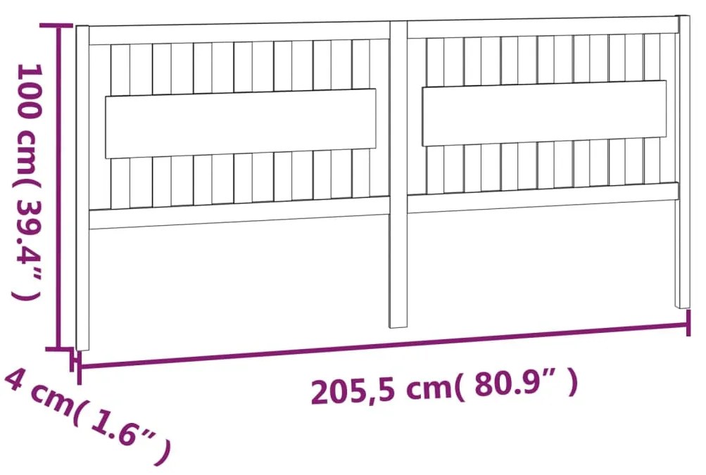 vidaXL Κεφαλάρι Κρεβατιού Μαύρο 205,5x4x100 εκ. Μασίφ Ξύλο Πεύκου