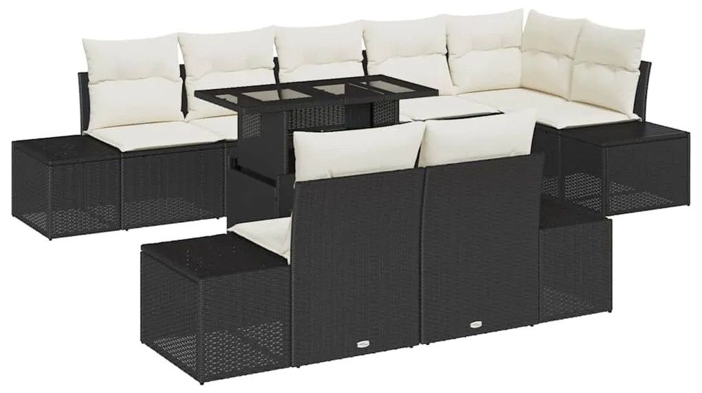 vidaXL Σετ Καναπέ Κήπου με αποθήκευση 9 pcs Μαύρο Πολυ ράταν
