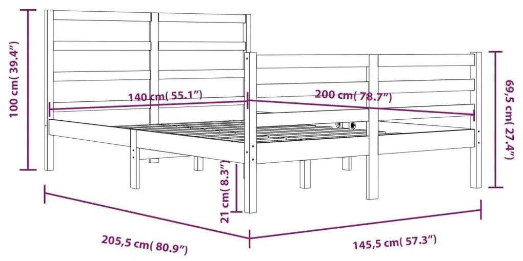 Πλαίσιο Κρεβατιού Λευκό 140 x 200 εκ. από Μασίφ Ξύλο Πεύκου - Λευκό