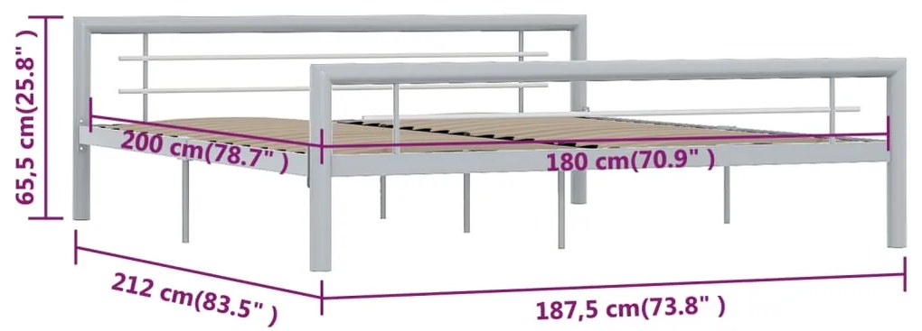 Πλαίσιο Κρεβατιού Γκρι / Λευκό 180 x 200 εκ. Μεταλλικό - Γκρι