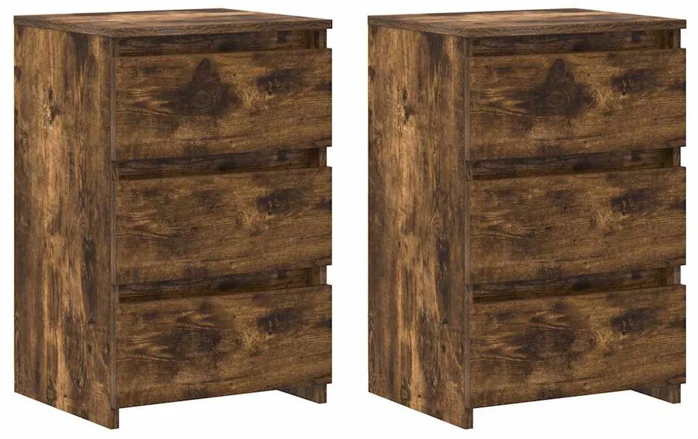 vidaXL Κομοδίνα 2 τεμ. Καπνιστή Δρυς 40x35x62,5 εκ. Επεξεργασμένο Ξύλο