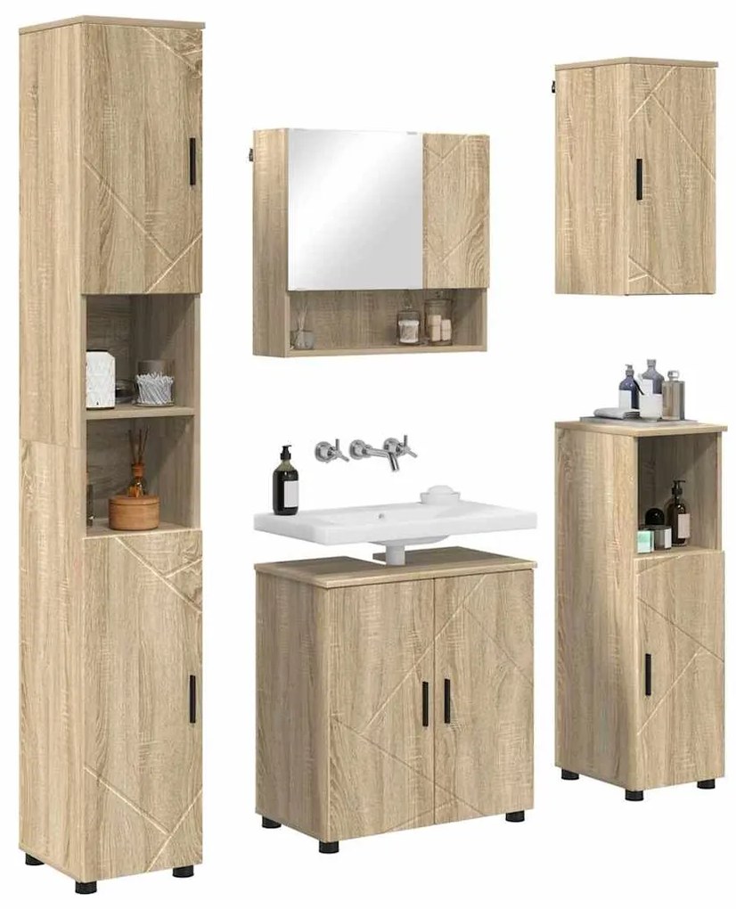 vidaXL Σετ Επίπλων Μπάνιου με πόρτα 5 pcs Sonoma Δρυς 61 x 35 x 64 εκ.