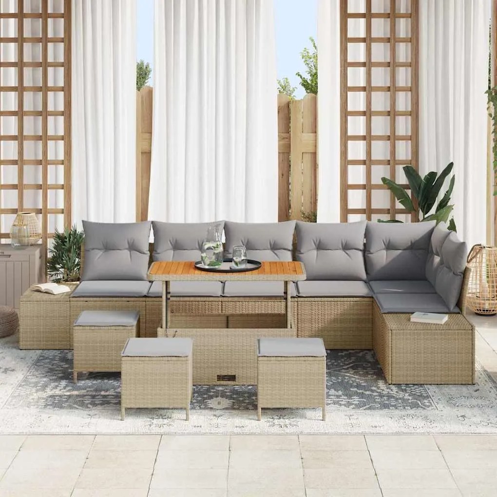 vidaXL Σετ Καναπέ Κήπου 9 pcs Μπεζ, Ανοιχτό Γκρι 110 x 55 x 71 εκ