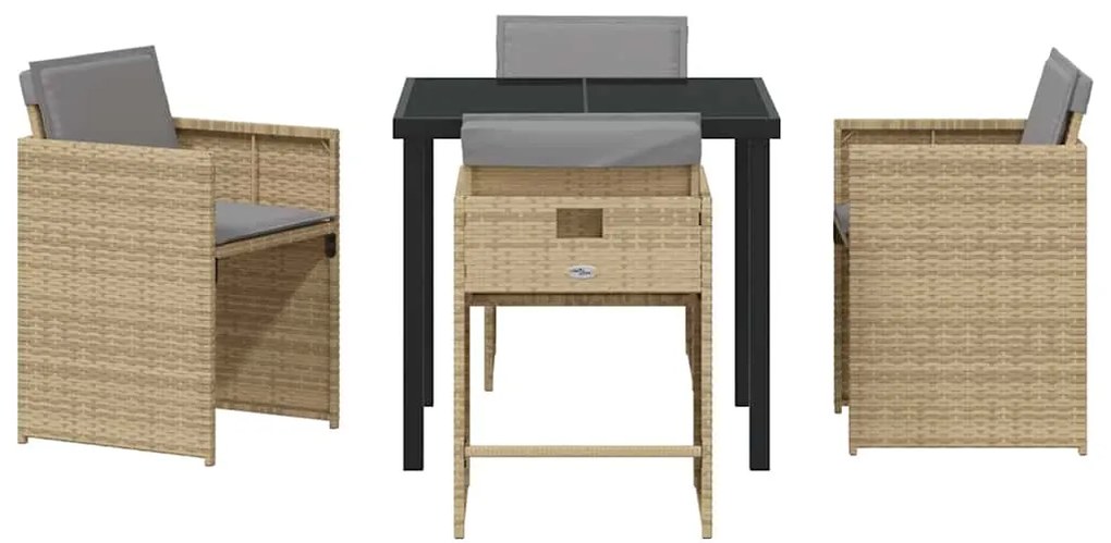 vidaXL Σέτ φαγητού για κήπο με μαξιλάρι 5 pcs Μπεζ συνθετικό ρατάν