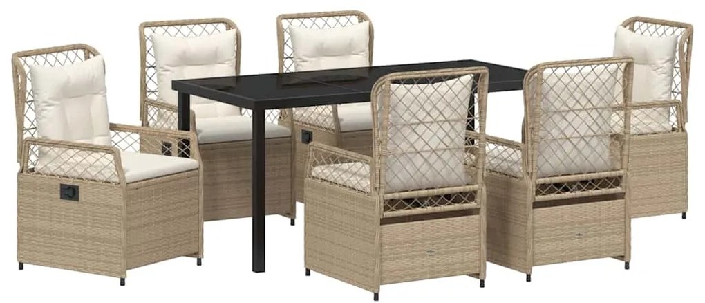 vidaXL Σέτ φαγητού για κήπο 7 pcs Μπεζ και Κρέμ συνθετικό ρατάν