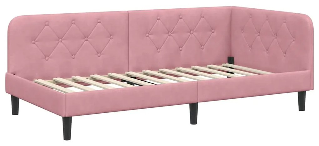 vidaXL Κρεβάτι Γωνίας με στρώμα με κεφαλάρι Ροζ 90 x 200 cm Βελούδο