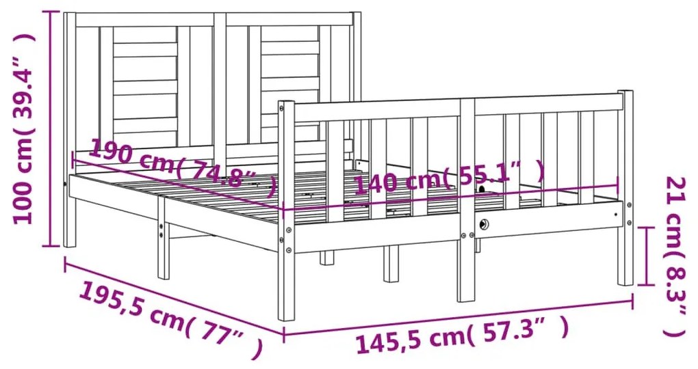 Σκελετός Κρεβατιού Χωρίς Στρώμα 140x190 εκ Μασίφ Ξύλο Πεύκου - Καφέ