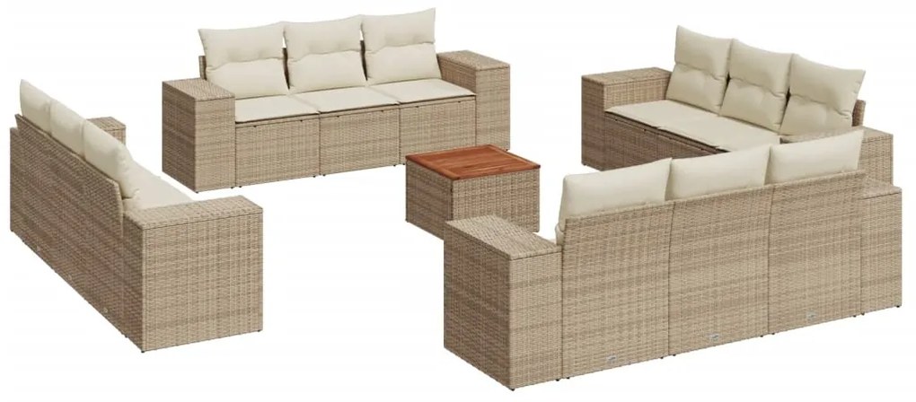 vidaXL Σετ Καναπέ Κήπου 13τεμ Μπεζ Συνθ. Ρατάν με Μαξιλάρια