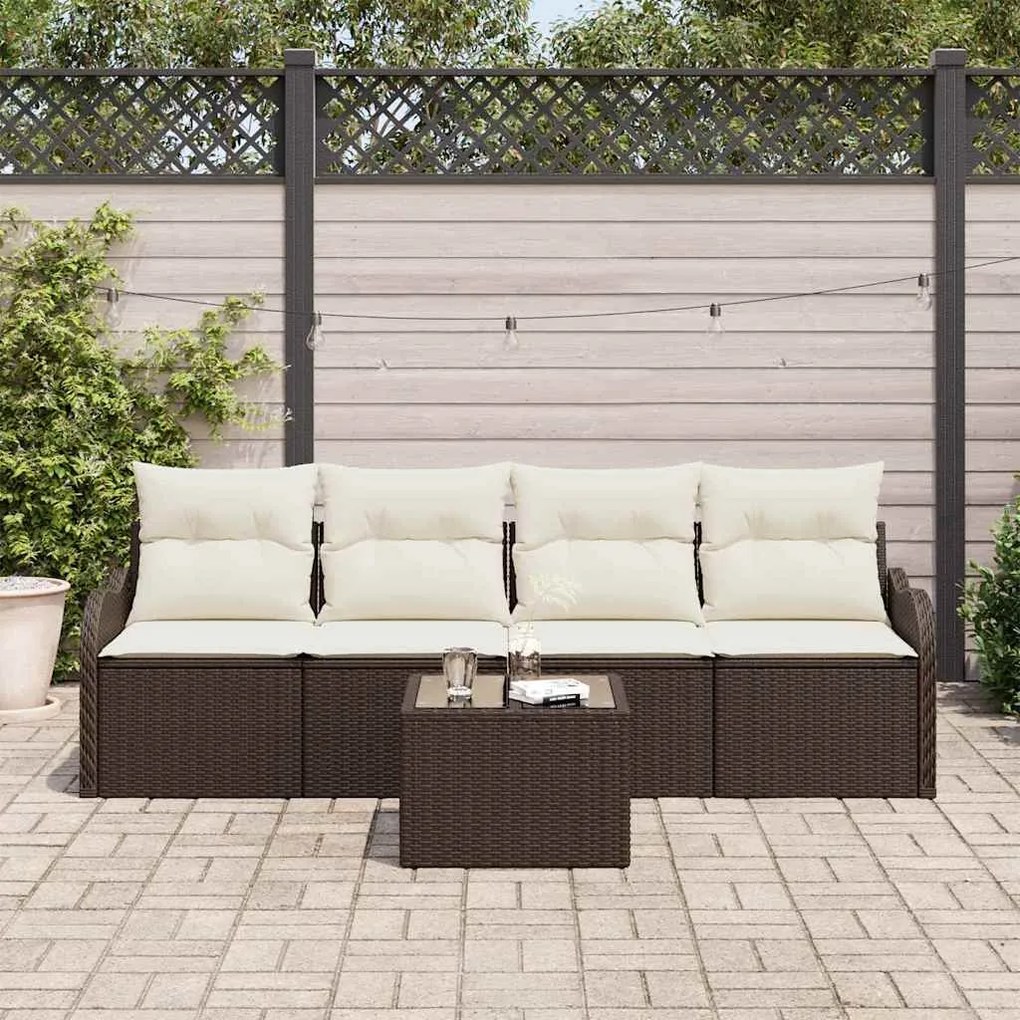 vidaXL Σετ Καναπέ Κήπου 5 pcs Καφέ Πολυ ράταν