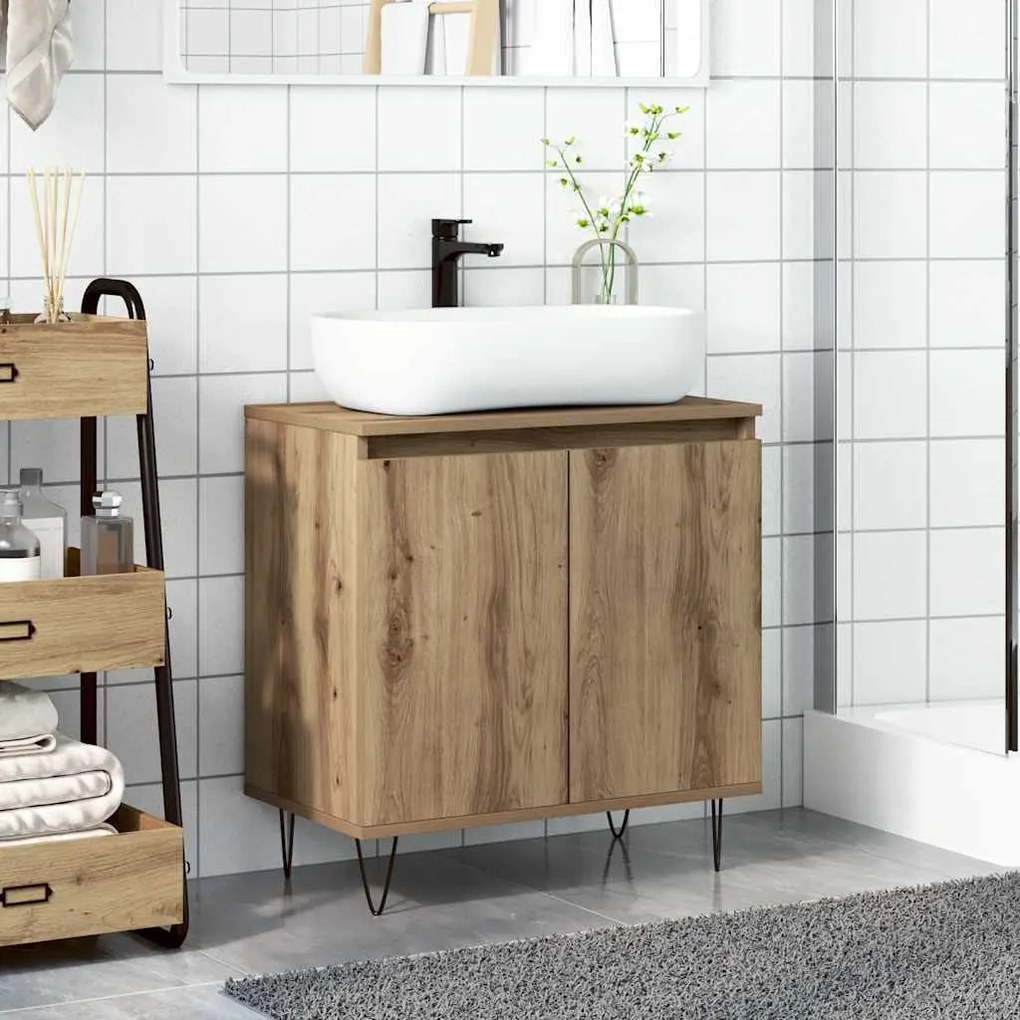 vidaXL Ντουλάπι Μπάνιου Δρυς τεχνίτης 58 x 33 x 60 εκ από Επεξεργ Ξύλο