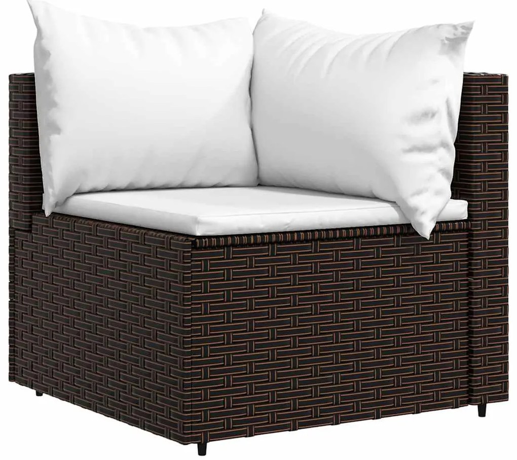 vidaXL Καναπέδες Κήπου Γωνιακοί με Μαξιλάρια 2 τεμ. Καφέ Συνθ. Ρατάν