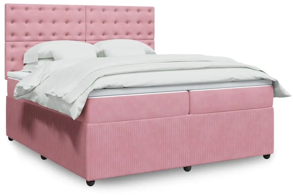 vidaXL Κρεβάτι Boxspring με Στρώμα Ροζ 200x200 εκ. Βελούδινο