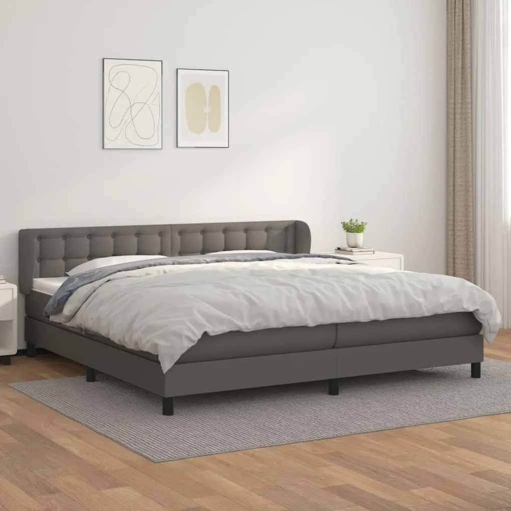 vidaXL Κρεβάτι Boxspring με Στρώμα Γκρι 200x200 εκ. Συνθετικό Δέρμα