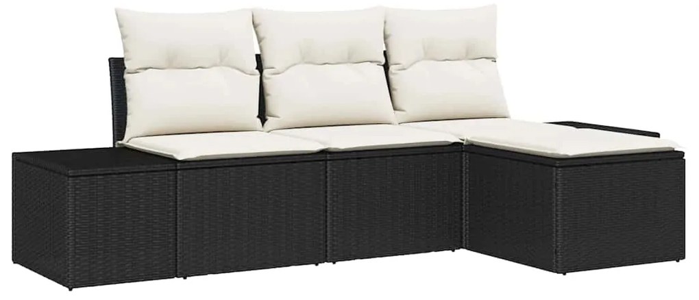 vidaXL Σετ Καναπέ Κήπου 4 pcs Μαύρο Πολυ ράταν
