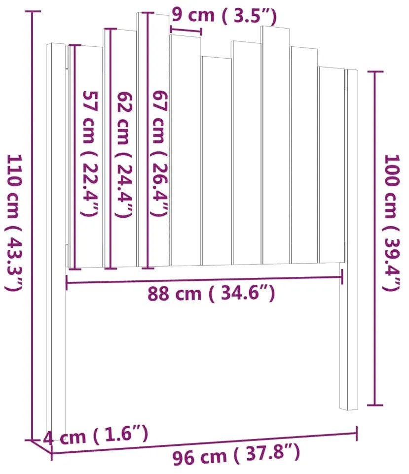 vidaXL Κεφαλάρι Κρεβατιού Μαύρο 96x4x110 εκ. από Μασίφ Ξύλο Πεύκου