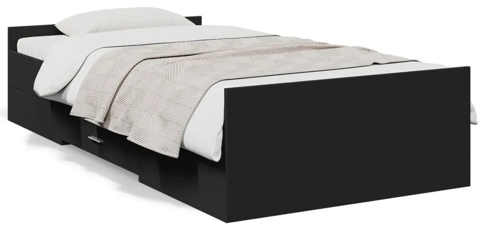 vidaXL Πλαίσιο Κρεβατιού με Συρτάρια Μαύρο 75x190εκ Επεξεργασμένο Ξύλο