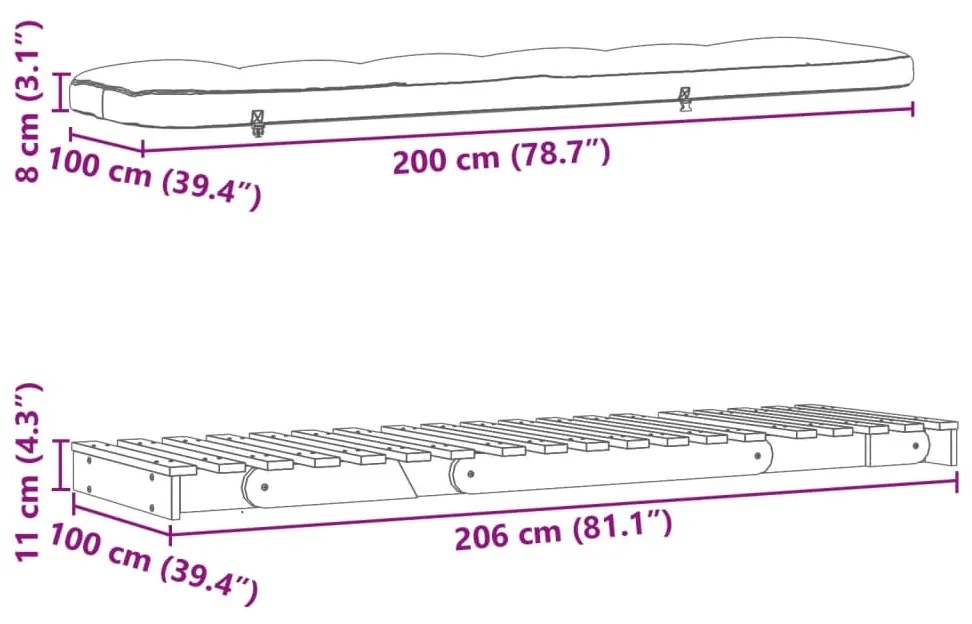 Καναπές Κρεβάτι Futon με Στρώμα 100x206x11εκ. Μασίφ Ξύλο Πεύκου - Καφέ