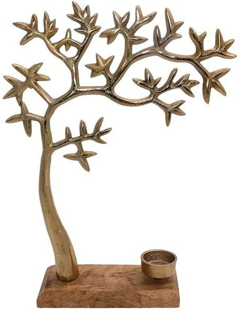 Κηροπήγιο Για Ρεσώ Tree 934-124-022 28x8x37cm Natural-Gold Ξύλο,Αλουμίνιο