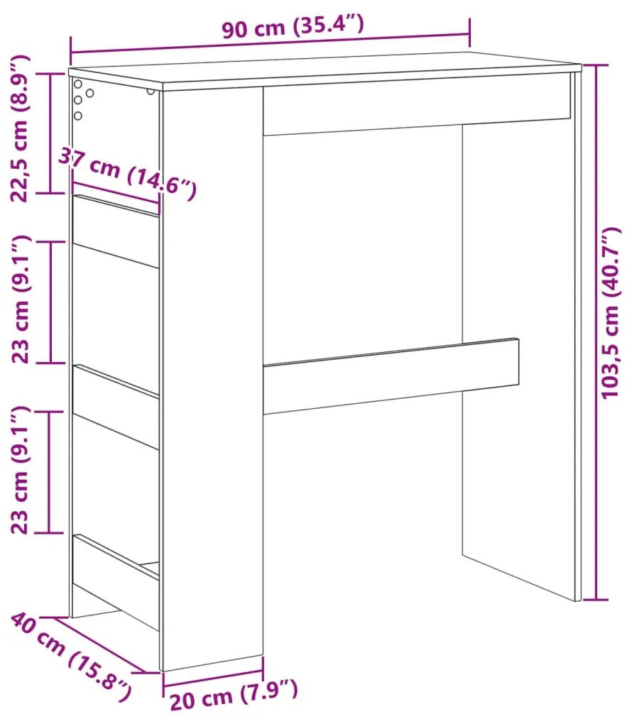 Τραπέζι Μπαρ με Ράφια Γκρι Σκυρ. 90x40x103,5 εκ Επεξεργ. Ξύλο - Γκρι