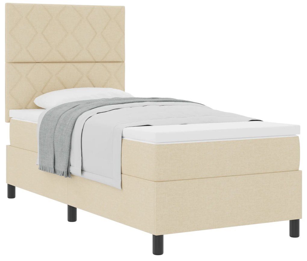 vidaXL Box Spring Κρεβάτι με Στρώμα Μπεζ 90x200 εκ. Ύφασμα