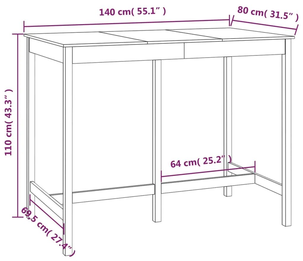 ΤΡΑΠΕΖΙ ΜΠΑΡ ΜΕΛΙ ΚΑΦΕ 140 X 80 X 110 ΕΚ. ΑΠΟ ΜΑΣΙΦ ΞΥΛΟ ΠΕΥΚΟΥ 822160