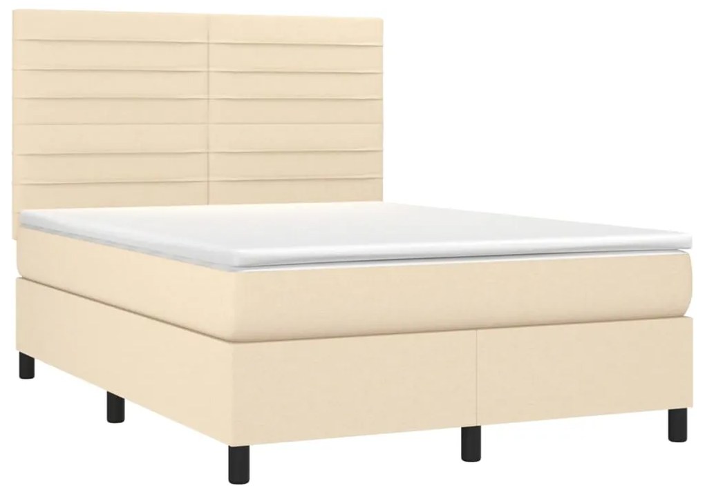 Κρεβάτι Boxspring με Στρώμα &amp; LED Κρεμ 140x200 εκ. Υφασμάτινο - Κρεμ