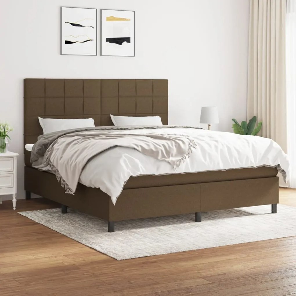 Κρεβάτι Boxspring με Στρώμα Σκούρο Καφέ 160x200 εκ Υφασμάτινο