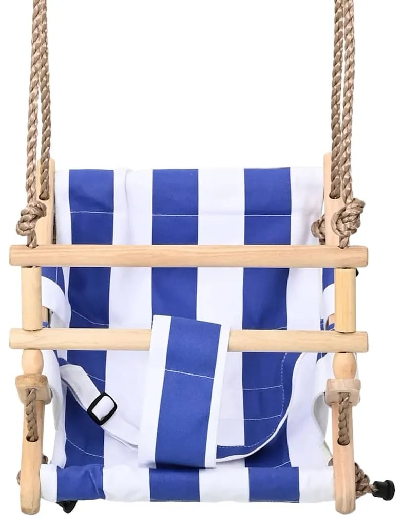 vidaXL Κούνια Παιδική Μπλε από Βαμβάκι / Ξύλο με Ζώνη Ασφαλείας