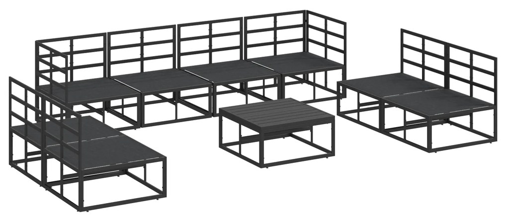 vidaXL Σετ Καναπέ Κήπου 9 pcs Μαύρο 70 x 70 x 32 εκ Αλουμίνιο