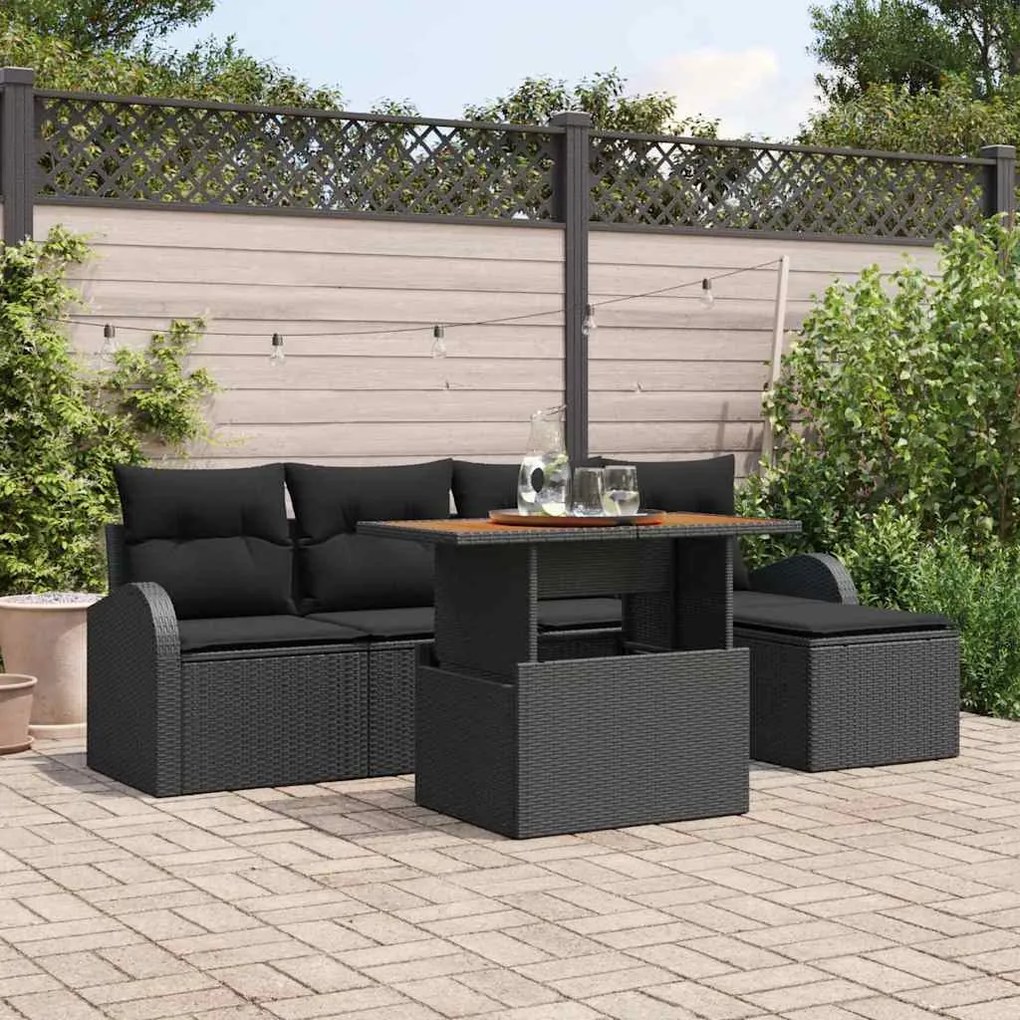 vidaXL Σετ Καναπέ Κήπου με μαξιλάρι 6 pcs Μαύρο